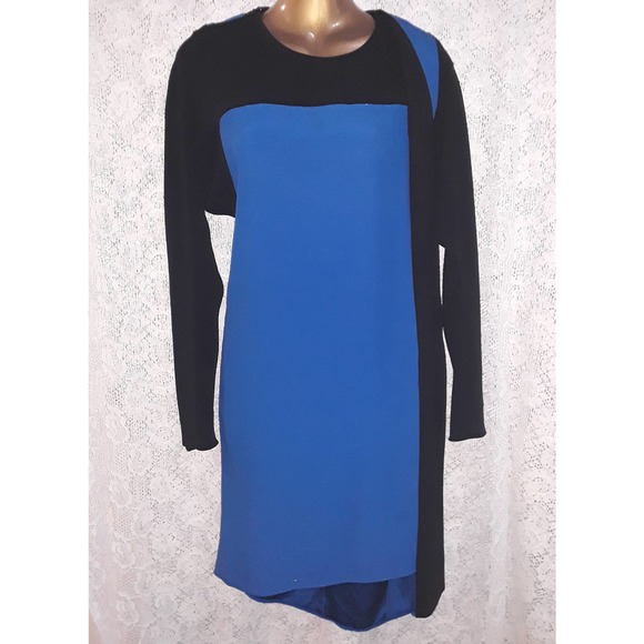 Balenciaga Sz 40 Vtg Draped Panel Colorblock Long Sleeve Dress Sz - Picture 2 of 8